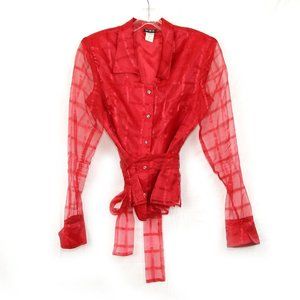 MSK Vintage Red Diamond Encrusted Organza Blouse